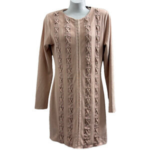 Sexy Suede feel Long Sleeve Dress cute T shirt and lacing inserts Size 6
